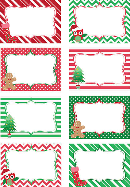 weihnachten druckbare etiketten set.photo frame, geschenkanhänger, einladung - fangen stock-grafiken, -clipart, -cartoons und -symbole