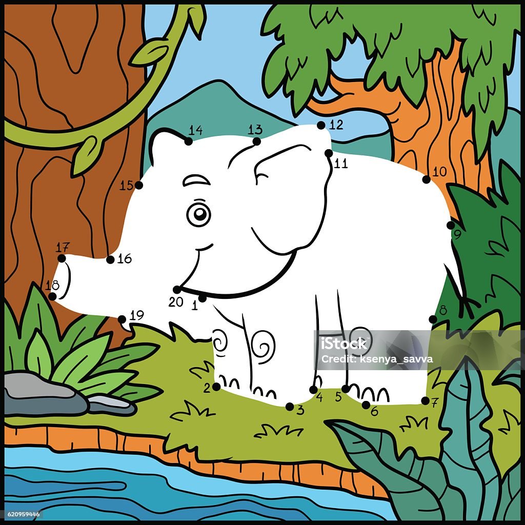 Numbers game for children, little elephant and background Numbers game, education dot to dot game for children, little elephant and background Activity stock vector