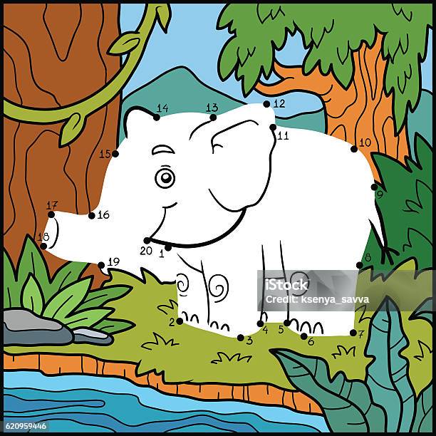 Numbers Game For Children Little Elephant And Background Stock Illustration - Download Image Now