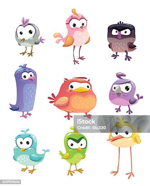 Funny Cartoon Standing Birds Set Stock Illustration - Download Image Now - Bird, Cartoon, Chicken - Bird