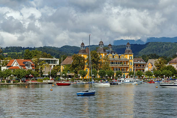 View of Velden from Worthersee lake, Carinthia, Austria