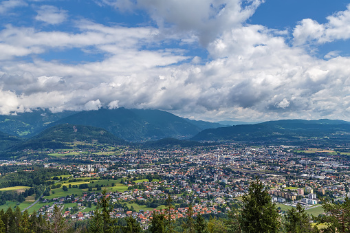 View of Villach and surrounding area from mountain, Austria