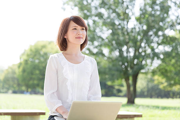 istock Japanese woman using a laptop 620961932