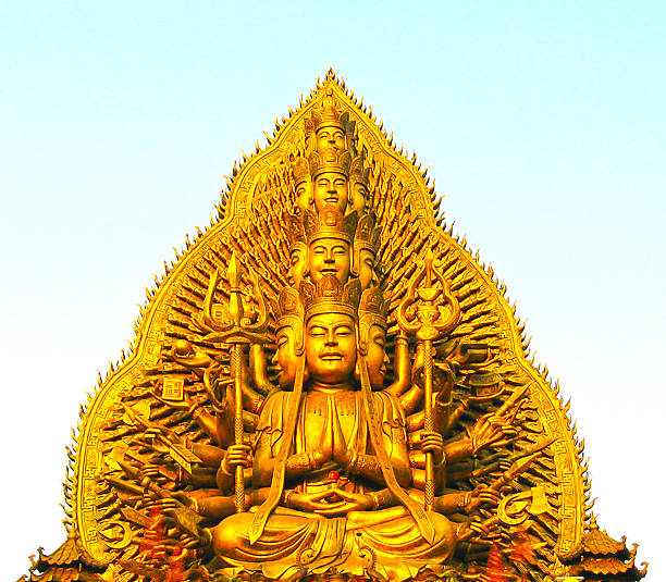 Ho Chi Minh City, Vietnam - February 10, 2011: Buddha statue on a blue sky background at a aquapark Dam Sen Park in Ho Chi Minh City, Vietnam