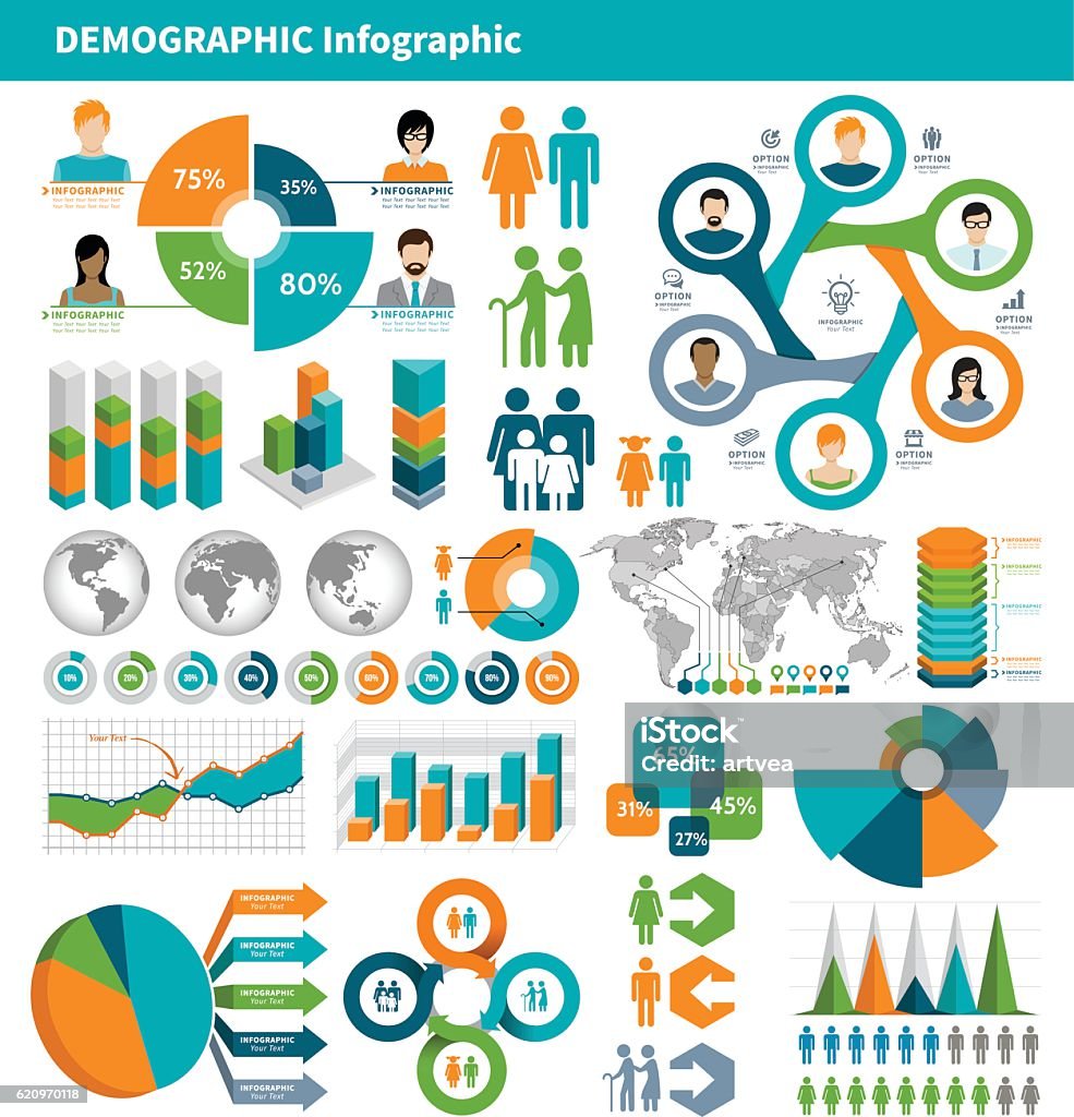 Tricolor infographic elements on gray background Vector illustration of the demographic infographic. Demography stock vector