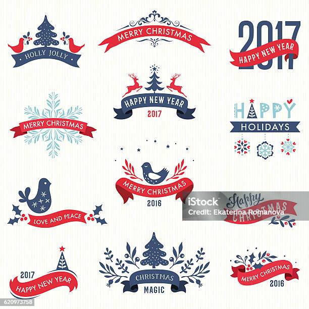 Merry Christmas And New Year Banners Stock Illustration - Download Image Now - Christmas, Ribbon - Sewing Item, Award Ribbon