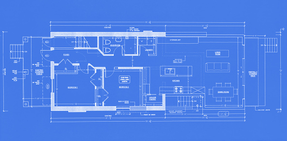 architectural blueprint showing proposed house renovation