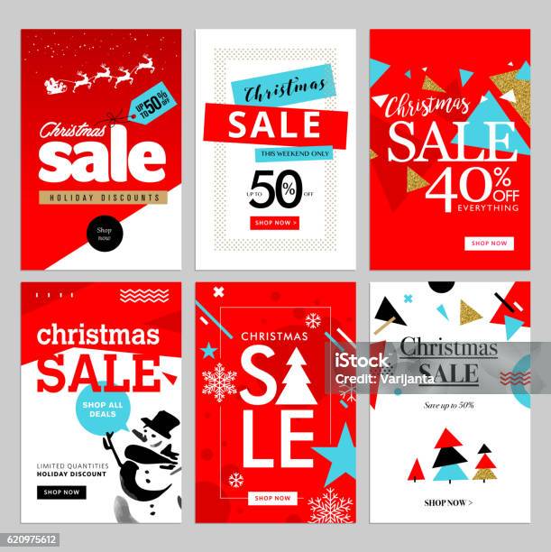 Set Of Christmas And New Year Mobile Sale Banners Stock Illustration - Download Image Now - Sale, Christmas, New Year