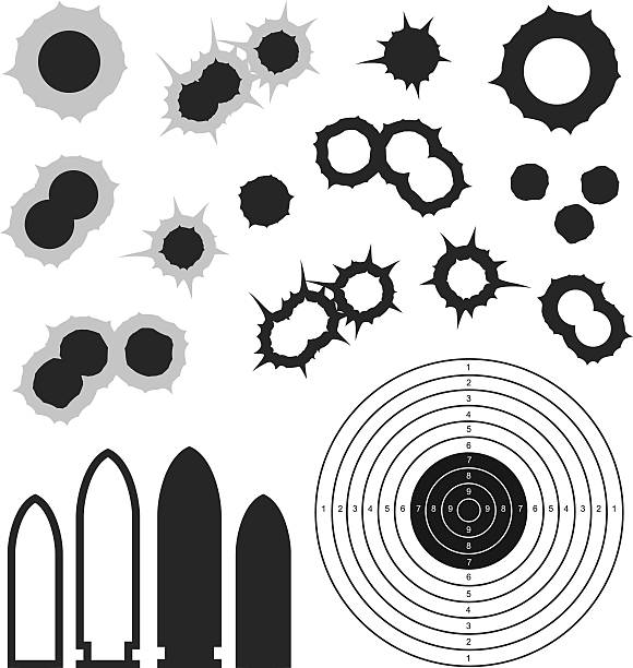 пулевые отверстия. пуля. цель. икона - bullet hole illustrations stock illustrations