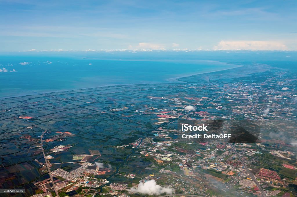 Aerial view of farmland Aerial view of farmland near the Bangkok. Thailand Above Stock Photo