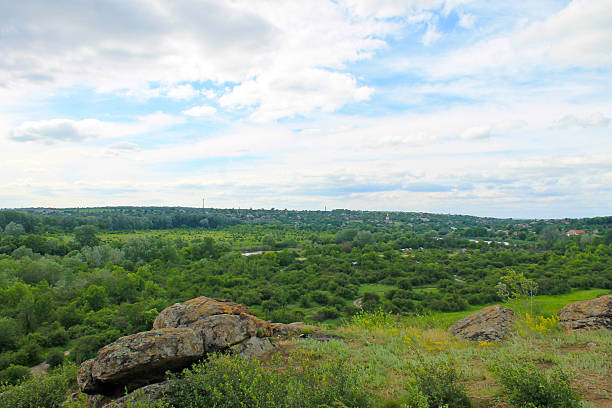 istock Summer landscape with trees, hills and rocks 620980862