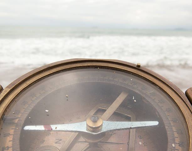 istock Old compass on the background of the sea 620981286