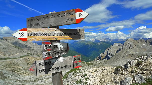 istock Mountain sign in Italian Dolomites. 620984016