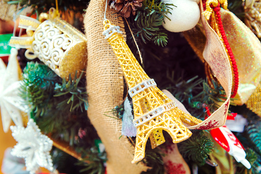 Wonderful Christmas baubles as a souvenir in New York City - selective focus