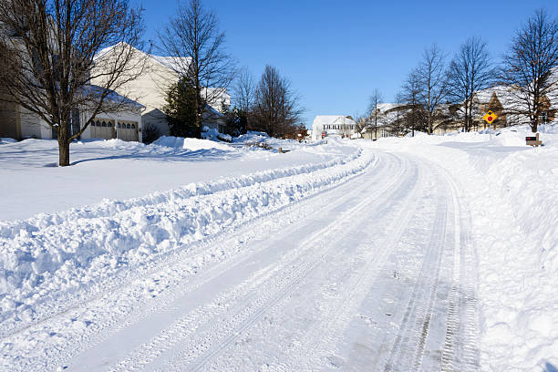 Snow covered street after recent plowing