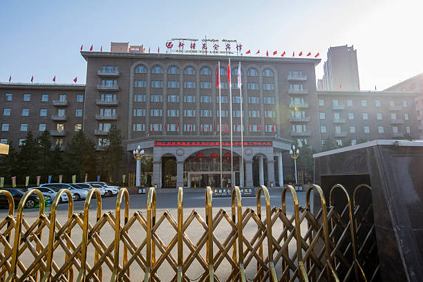 Urumqi, Xinjiang, China- October 10, 2016: Street view of Balou hotel at Urumqi. It is a famous building in Urumqi.