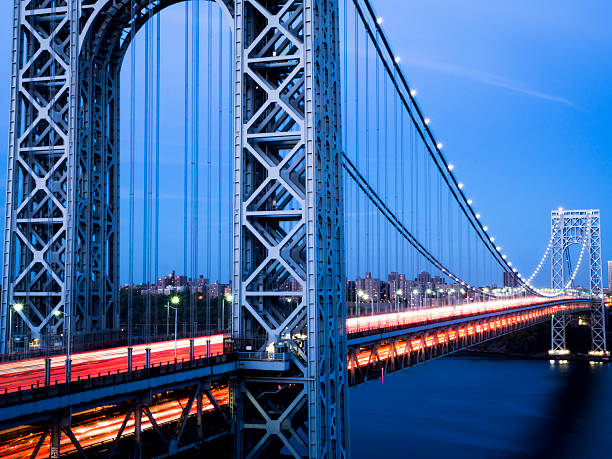 George Washington Bridge by Twilight The beautiful architecture marvel...GWB NYC. gwb stock pictures, royalty-free photos & images