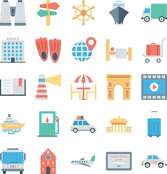 Vector illustration of Travel and Tourism Colored Vector Icons 5