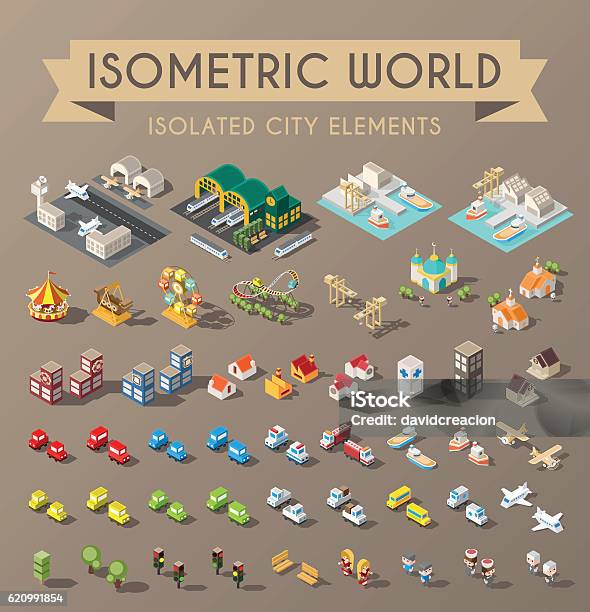 Isometric World Stock Illustration - Download Image Now - Isometric Projection, Amusement Park, Map