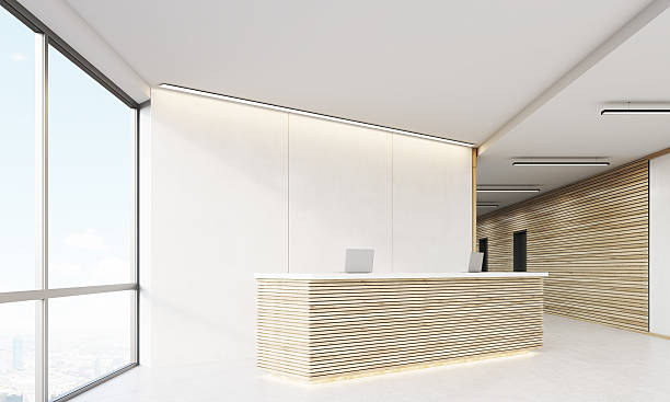 istock Side view of reception counter in office 620992310