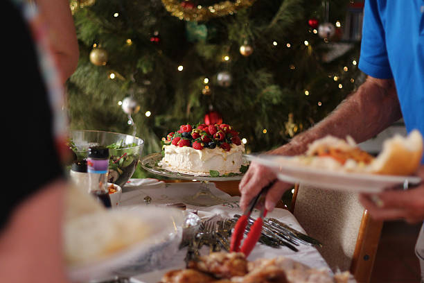 Christmas lunch buffet table and a pavlova