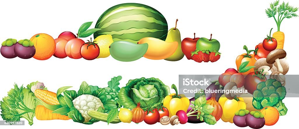 Pile of fresh vegetables and fruits Pile of fresh vegetables and fruits illustration Vegetable stock vector