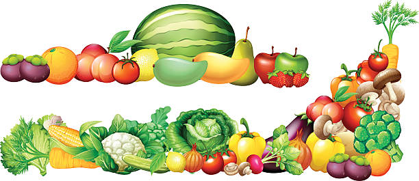 Pile of fresh vegetables and fruits Pile of fresh vegetables and fruits illustration fruit clipart stock illustrations