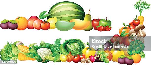 Pile Of Fresh Vegetables And Fruits Stock Illustration - Download Image Now - Vegetable, Fruit, Freshness