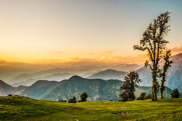 montanhas ao entardecer - warm light - fotografias e filmes do acervo