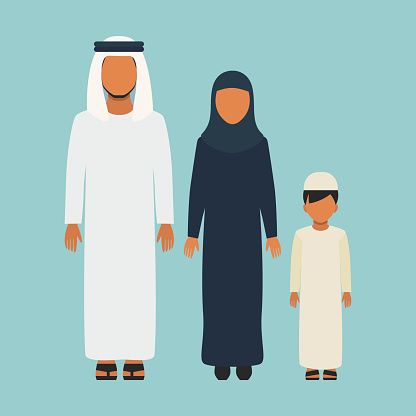 Arabic Family in traditional clothes, flat style