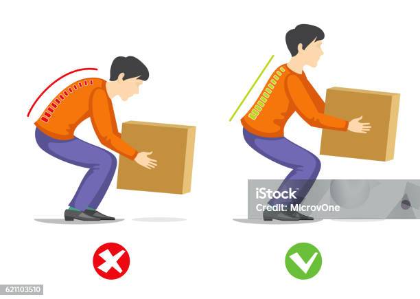 Correct And Wrong Technique To Lift Heavy Object Healthcare Vector Stock Illustration - Download Image Now