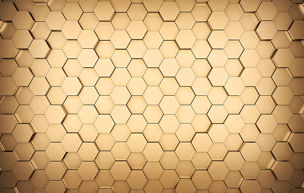 istock Wall of golden hexagons 621104868