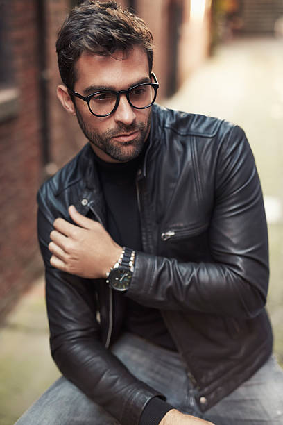 istock Cool dude in leather jacket and glasses 621105920