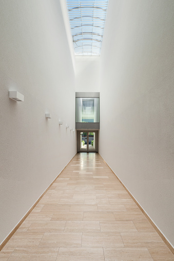 Architecture from Switzerland, corridor in perspective, interior modern building