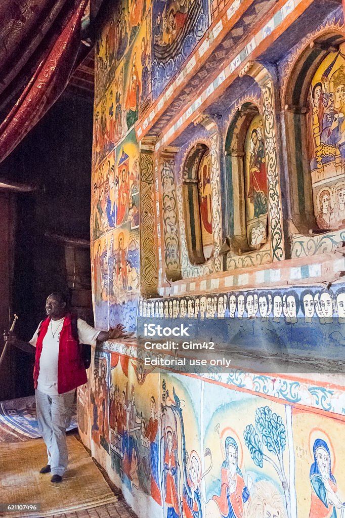 Ethiopia Bahir Dar, Ethiopia - January 17, 2016: A local guide in the  orthodox church of Azwa Mariam Africa Stock Photo