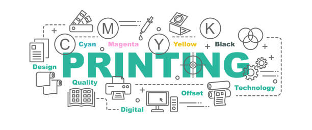 drucken von vektorbanner - computer printer paper printout ink stock-grafiken, -clipart, -cartoons und -symbole