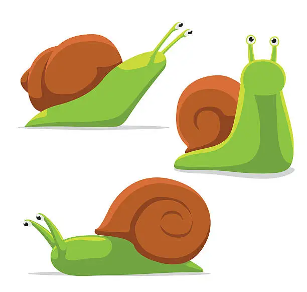 Vector illustration of Cute Snail Poses Cartoon Vector Illustration