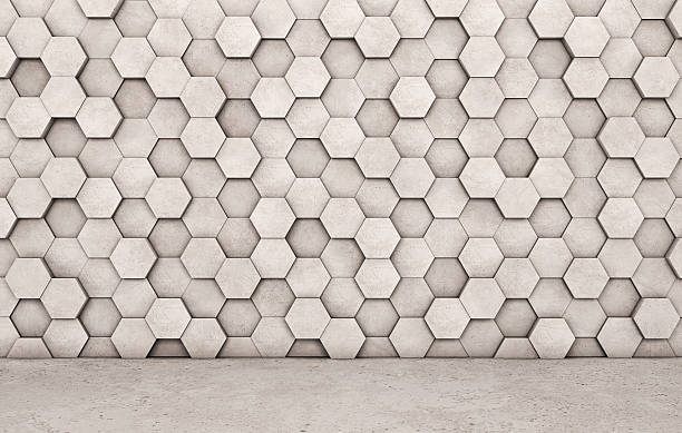 istock Wall of concrete hexagons and concrete floor 621111988