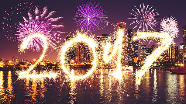 istock Chicago skyline on the night for the new year 2017 621112194