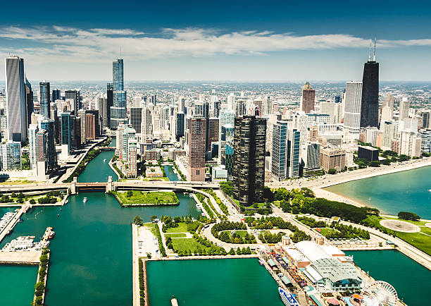 istock Chicago skyline aerial view 621112688