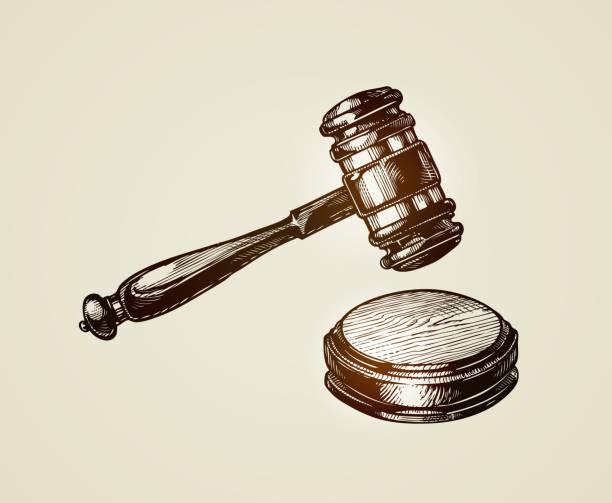 istock Gavel, hammer of judge or auctioneer. Sketch vector illustration 621120322