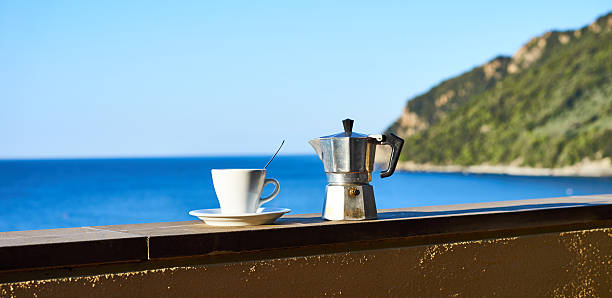 istock Coffee an moka pot on a balcony 621121058
