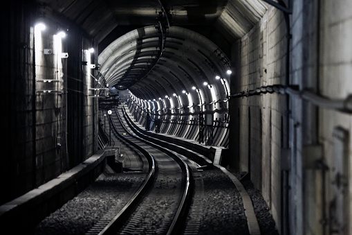 Winding subway tunnel in Tokyo