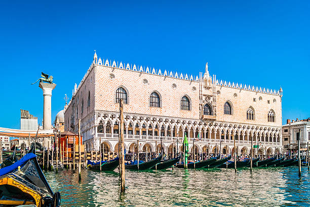 Doge's Palace Venice city. Waterfront view from gondola at amazing palace in touristic famous city of Venice, Italy. st marks square photos stock pictures, royalty-free photos & images