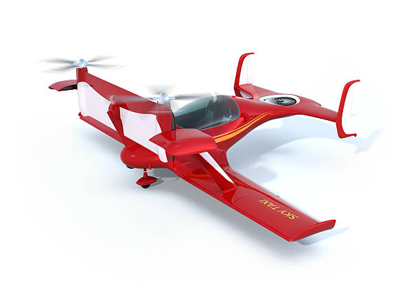 istock Red autonomous flying drone taxi on the ground 621125370