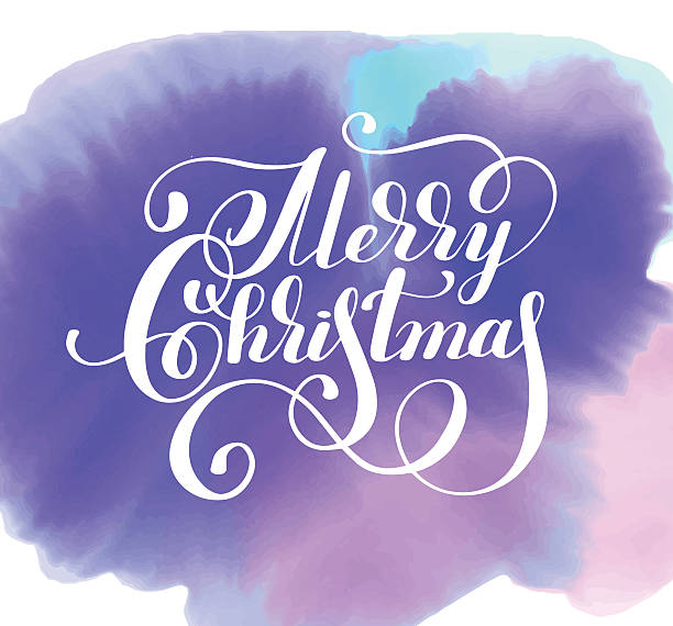 istock hand lettering inscription Merry Christmas on watercolor pattern 621126686