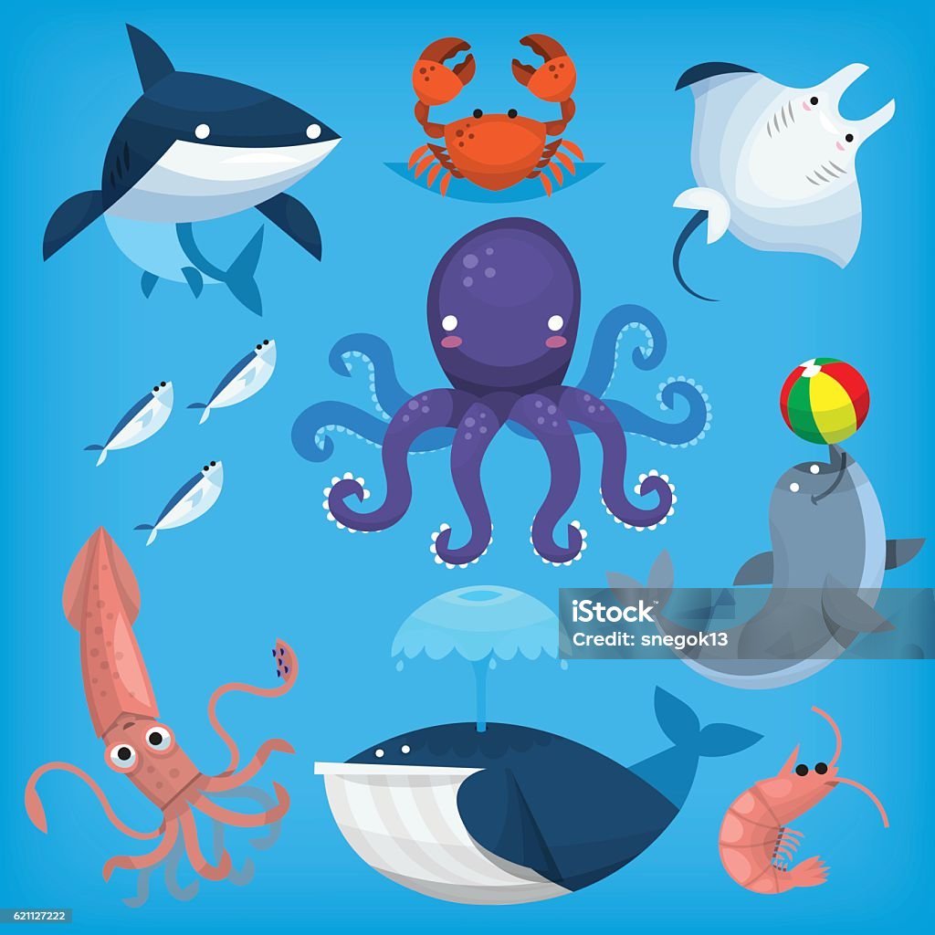 Sea Creatures And Animals Stock Illustration - Download Image Now - Animals  In The Wild, Arctic, Underwater Diving - iStock