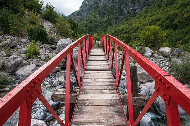 Red bridge in Grunas Canyon, Theth, Albania