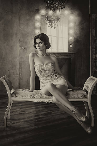 istock Luxury brunette in tight white dress 621129896