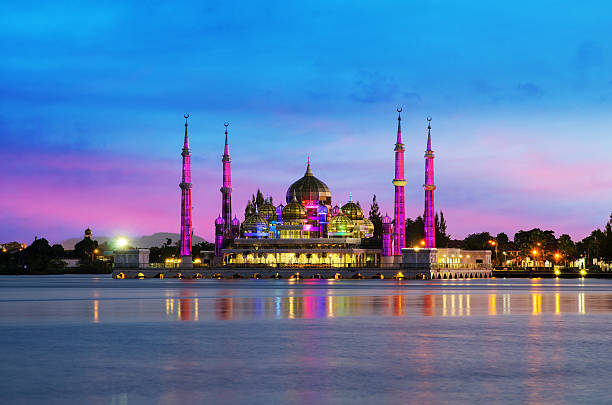 Night view of crystal mosque in Kuala Terengganu, Malaysia. Night view of crystal mosque in Kuala Terengganu, Malaysia. Crystal mosque is beautiful mosque in Malaysia. terengganu stock pictures, royalty-free photos & images